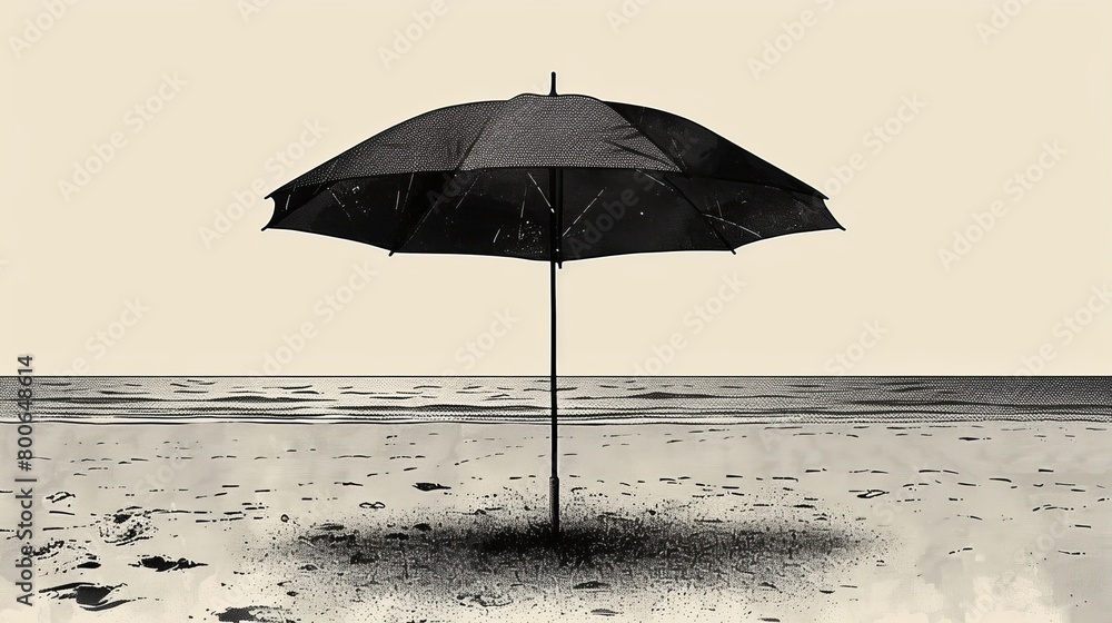 Black line icon depicting a beach umbrella