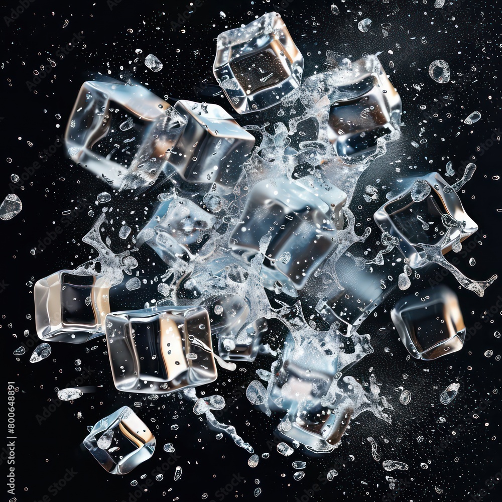 ice cubes blast on a dark realistic background ice cubes blast on a dark realistic background