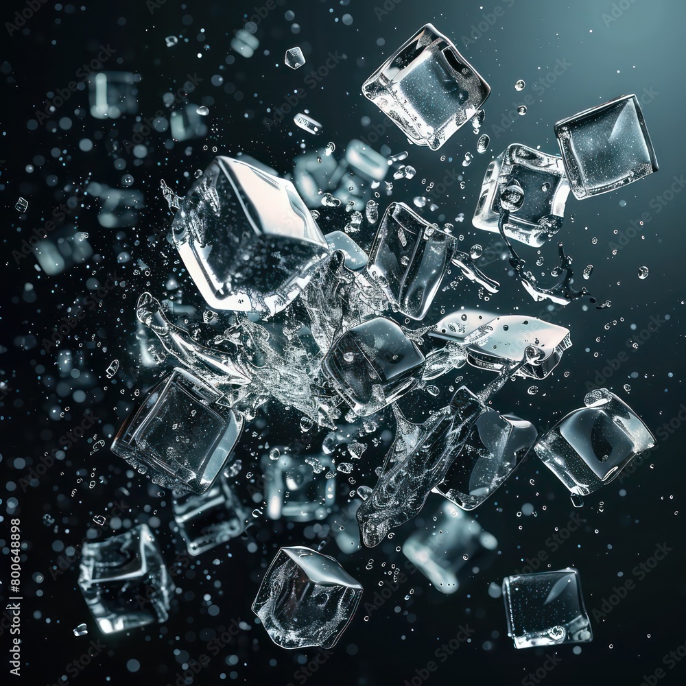 ice cubes blast on a dark realistic background ice cubes blast on a dark realistic background