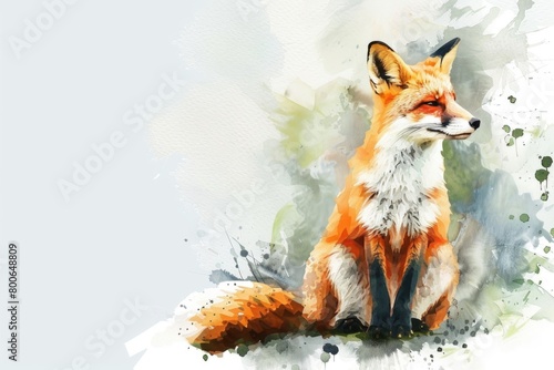 Beautiful watercolor painting of a red fox, perfect for nature and wildlife themes