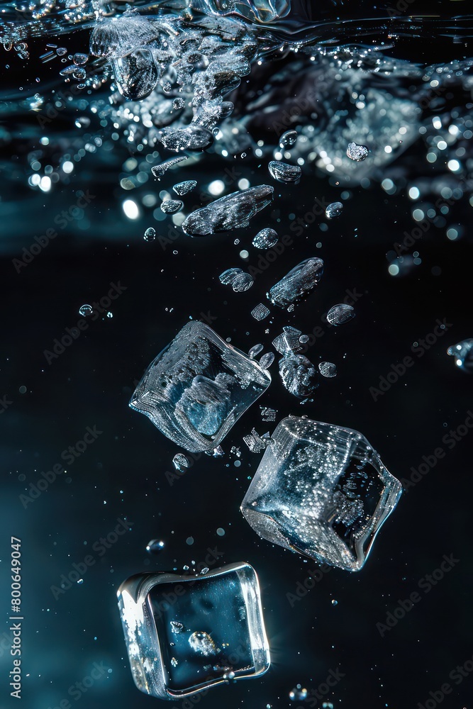 Ice cubes floating on water with nice lighting effects
Ice cubes floating on water with nice lighting effects
