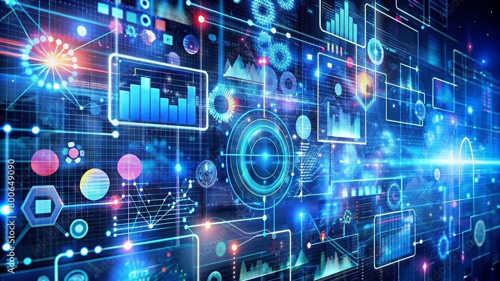 This image showcases an intricate technology interface with holographic projections and digital data screens, symbolizing advanced computing and information networks This image showcases an intricate technology interface with holographic projections and digital data screens, symbolizing advanced computing and information networks