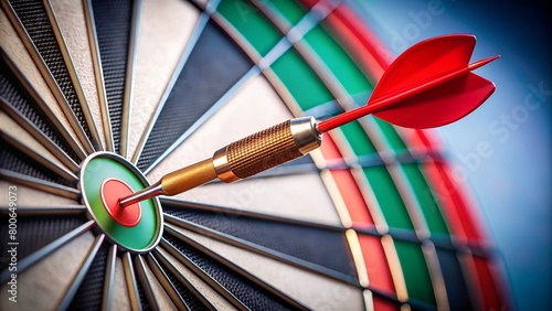 A sharp image capturing a red dart perfectly positioned in the centre of a dartboard, symbolizing accuracy and achievement in a competitive sport