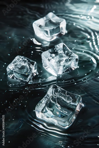 Ice cubes floating on water with nice lighting effects  