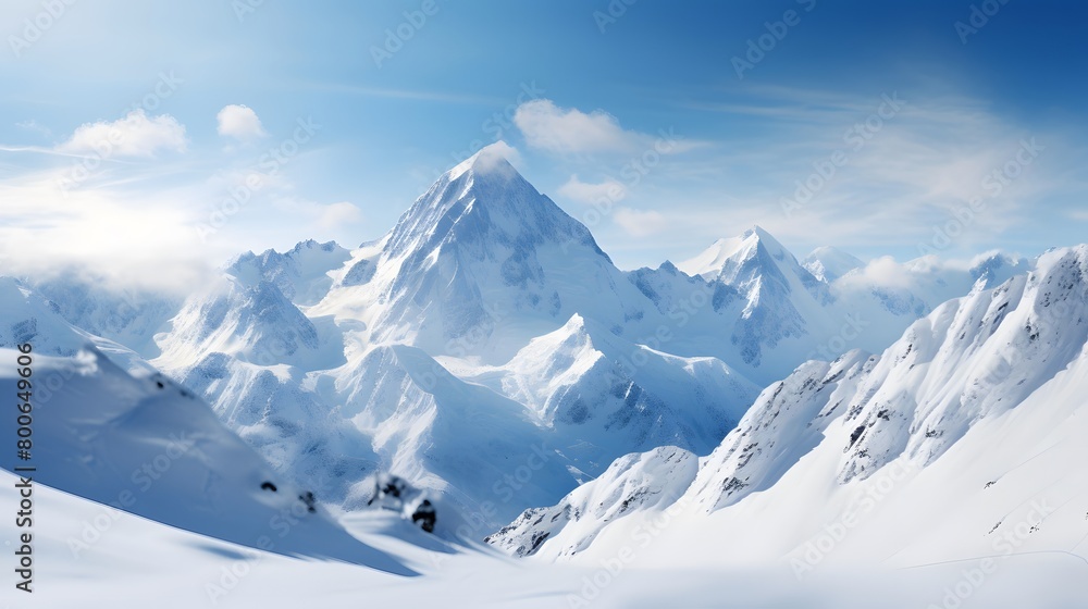 Panoramic view of the snowy mountains. Caucasus, Russia.