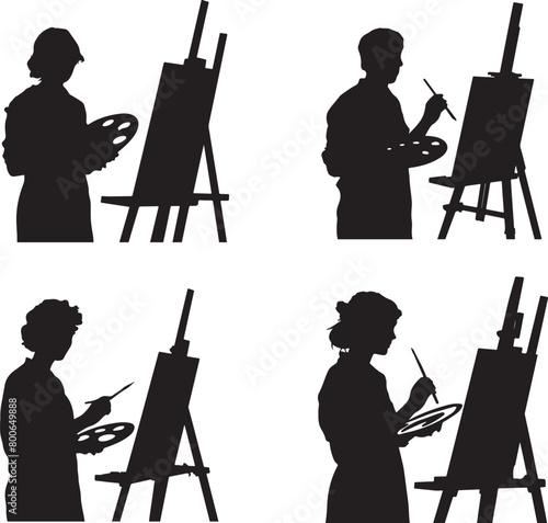 Artists Painters Silhouette Set