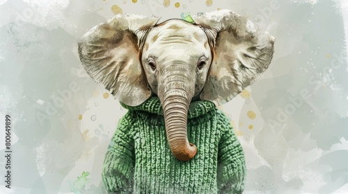 A cute elephant wearing a cozy sweater and a stylish hat. Perfect for winter and animal themed designs