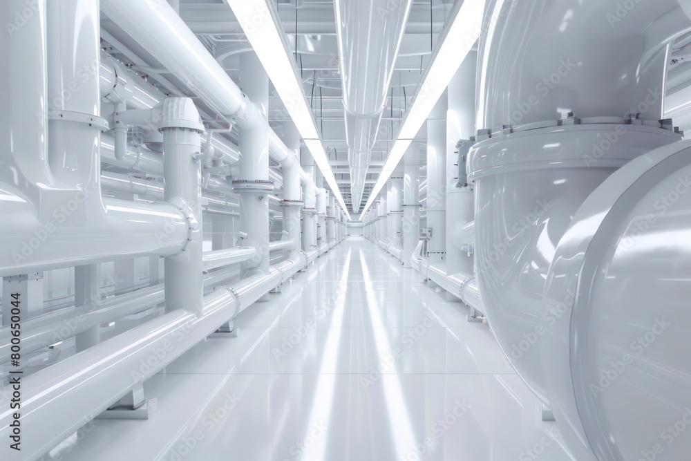 industrial interior facility pipes running through a white minimalist factory hall and a high tech pressure meter
industrial interior facility pipes running through a white minimalist factory hall and a high tech pressure meter