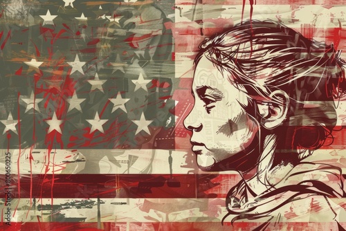 Wallpaper Mural A painting of a woman standing proudly in front of an American flag. Suitable for patriotic themes Torontodigital.ca