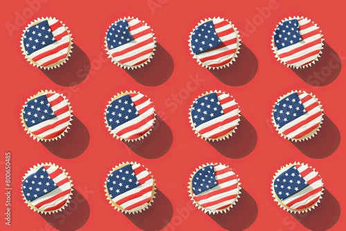 minimalistic flat illustration of donuts decorated in the colors of USA flag