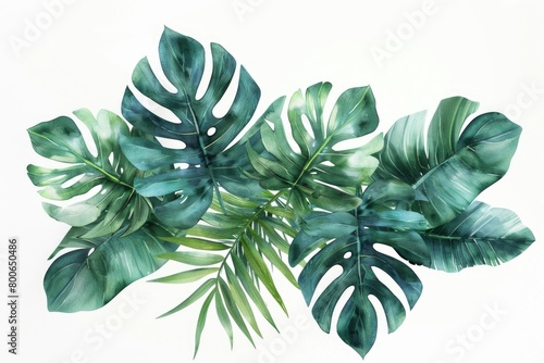 Vibrant painting of tropical leaves, perfect for adding a touch of nature to any space #800650486
