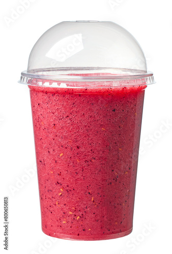 glass of banana raspberry and blueberry smoothie
