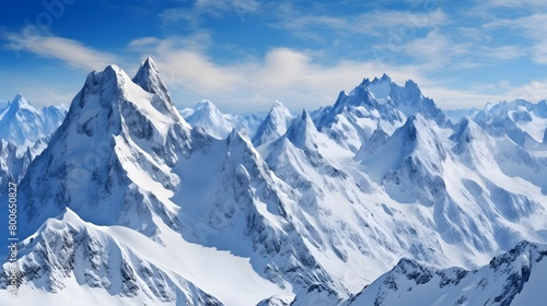 Panoramic view of snow-capped peaks in the Alps