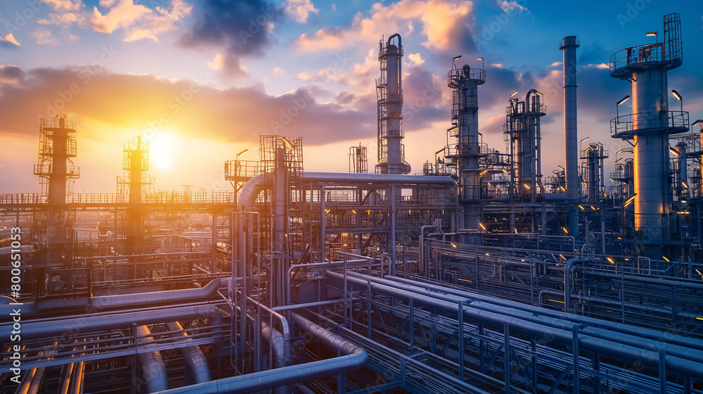 Glorious Sunrise Sheds Light On The Complex Network Of Pipes And Towers Of An Industrial Site Glorious Sunrise Sheds Light On The Complex Network Of Pipes And Towers Of An Industrial Site