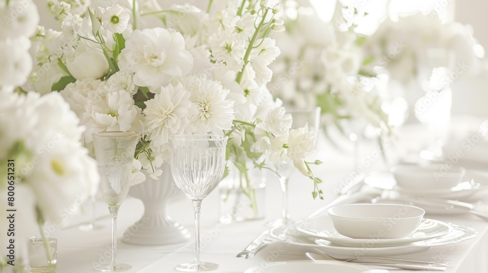 Table Set With White Flowers and Plates Table Set With White Flowers and Plates