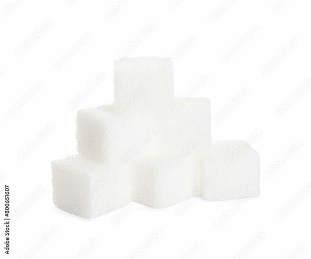 Many refined sugar cubes isolated on white Many refined sugar cubes isolated on white
