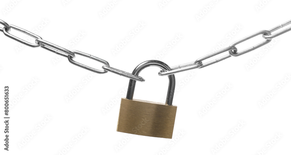 Steel padlock and chain isolated on white Steel padlock and chain isolated on white