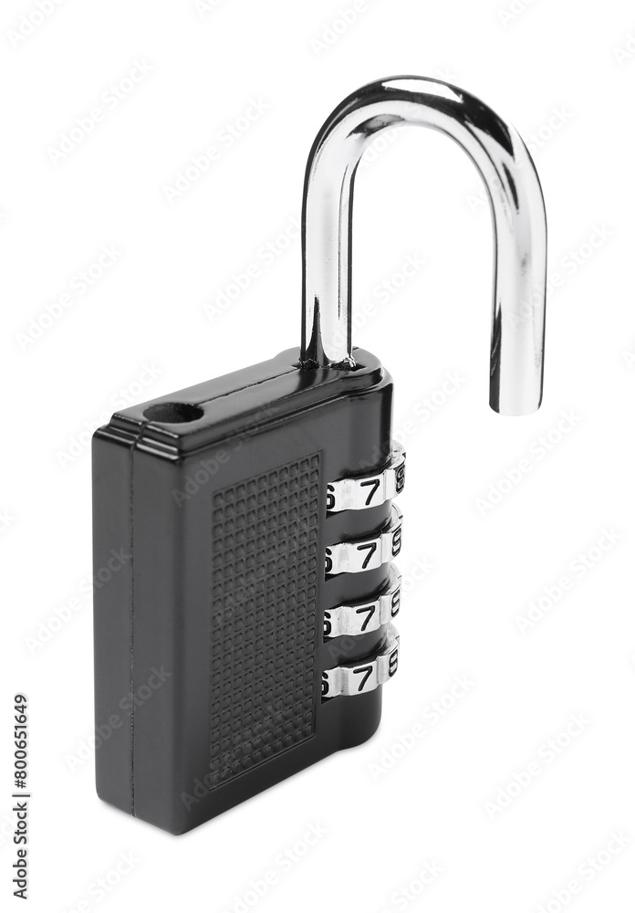 Unlocked steel combination padlock isolated on white Unlocked steel combination padlock isolated on white