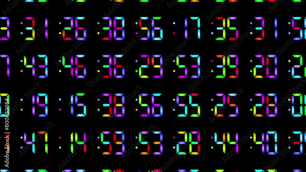 rainbow digital numbers clock