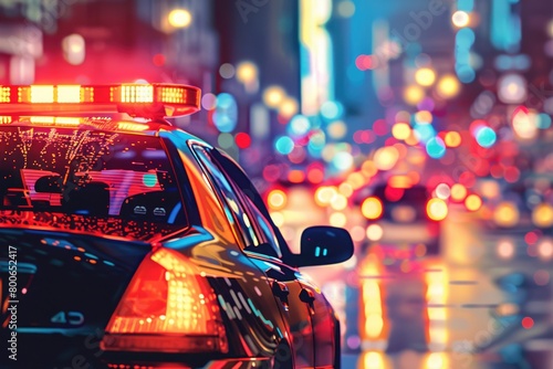 Close up of a police car on a busy city street, suitable for law enforcement concepts © Fotograf