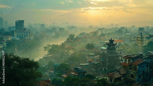 Hanoi skyline with historical sites  Vietnam  blend of eras