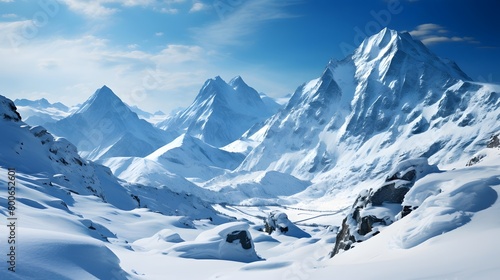 Mountain panorama with snow and blue sky - 3d illustration