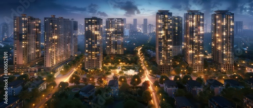 residential buildings in the city in a very beautiful scenery at night