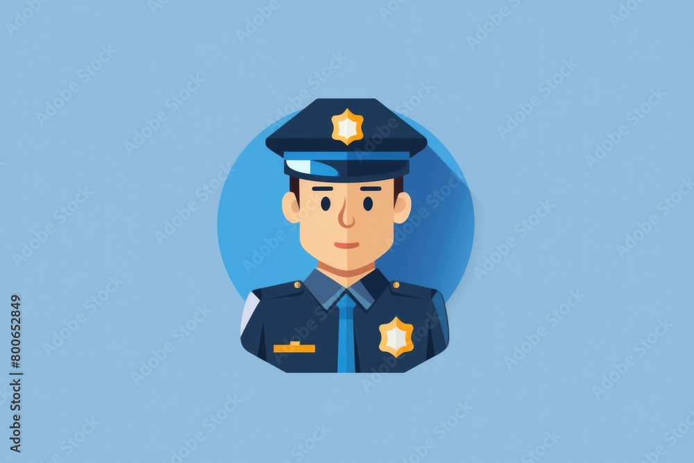 A man in a police uniform against a blue backdrop. Ideal for law enforcement concepts