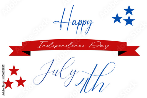 Isolated Fourth of July Background. Happy July 4th banner ribbon to mark America's Independence Day over white background. 