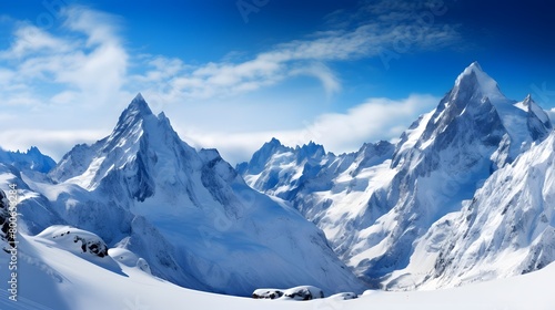 Panoramic view of Mont Blanc massif in winter, France