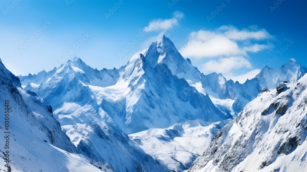 Panoramic view of the mountains in winter. Caucasus, Russia