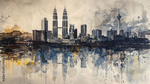 Kuala Lumpur skyline featuring the Petronas Towers, modern and traditional mix