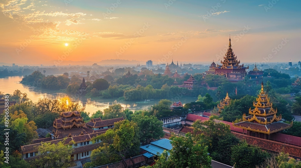 Mandalay skyline, Myanmar, cultural heritage and temples