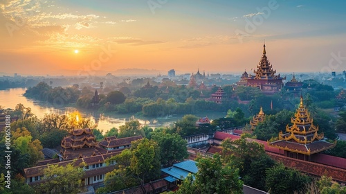 Mandalay skyline, Myanmar, cultural heritage and temples © mogamju