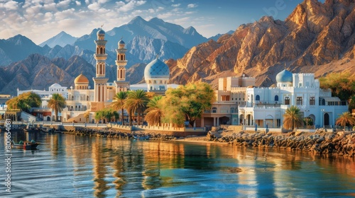 Muscat skyline, Oman, coastal and mountainous backdrop photo