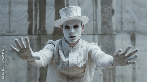 A man in a white costume and top hat, suitable for elegant events and performances