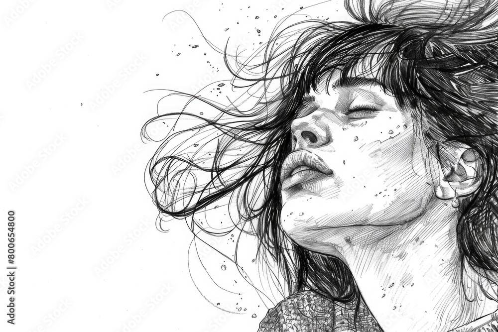 A drawing of a woman with her hair blowing in the wind. Suitable for various design projects A drawing of a woman with her hair blowing in the wind. Suitable for various design projects