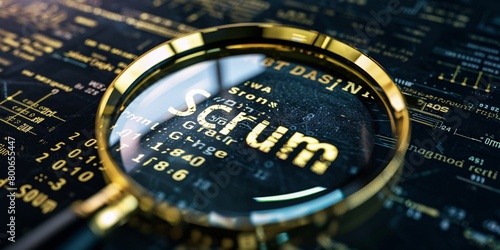 A magnifying glass over an Scrum word photo