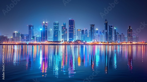 Abu Dhabi skyline at night  UAE  waterfront lights