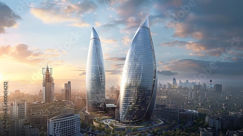 Baku skyline, Azerbaijan, modern developments along the Caspian Sea photo