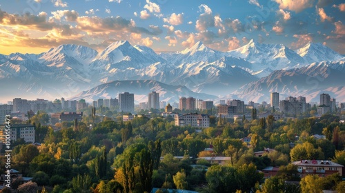 Bishkek skyline, Kyrgyzstan, gateway to the Tien Shan mountains photo