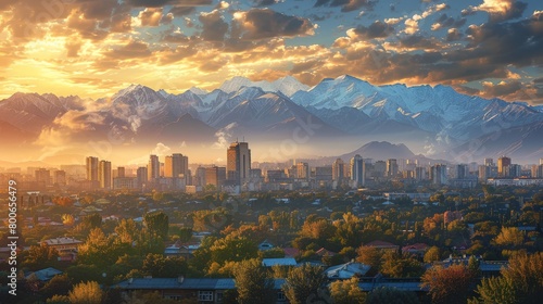 Bishkek skyline, Kyrgyzstan, gateway to the Tien Shan mountains photo