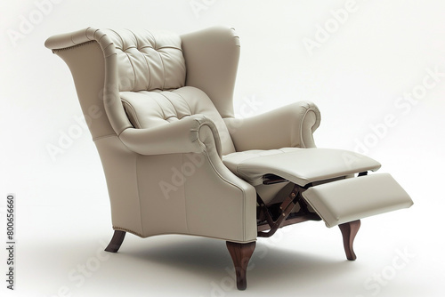 A club chair with a reclining feature, offering ultimate relaxation, isolated on a solid white background.