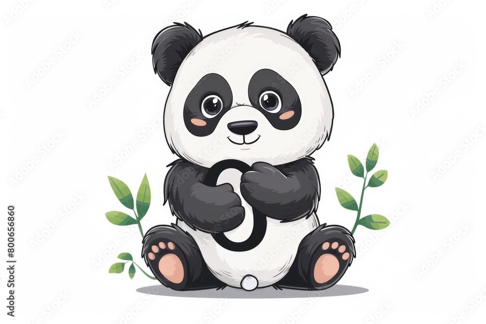 Obraz premium Cute cartoon panda bear sitting on the ground, suitable for children's illustrations