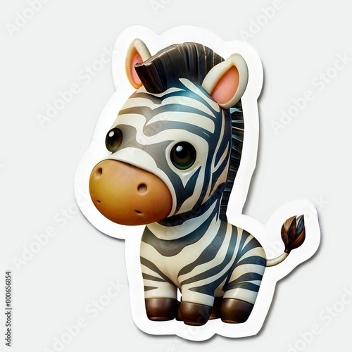 A sticker cartoon zebra  white background. Generative AI