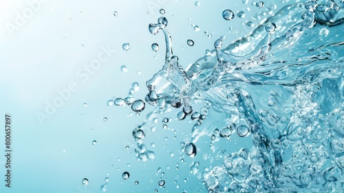 backdrop of clean water splashed with bubbles with light blue background