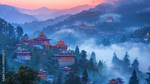Thimphu skyline, Bhutanese architectural beauty photo