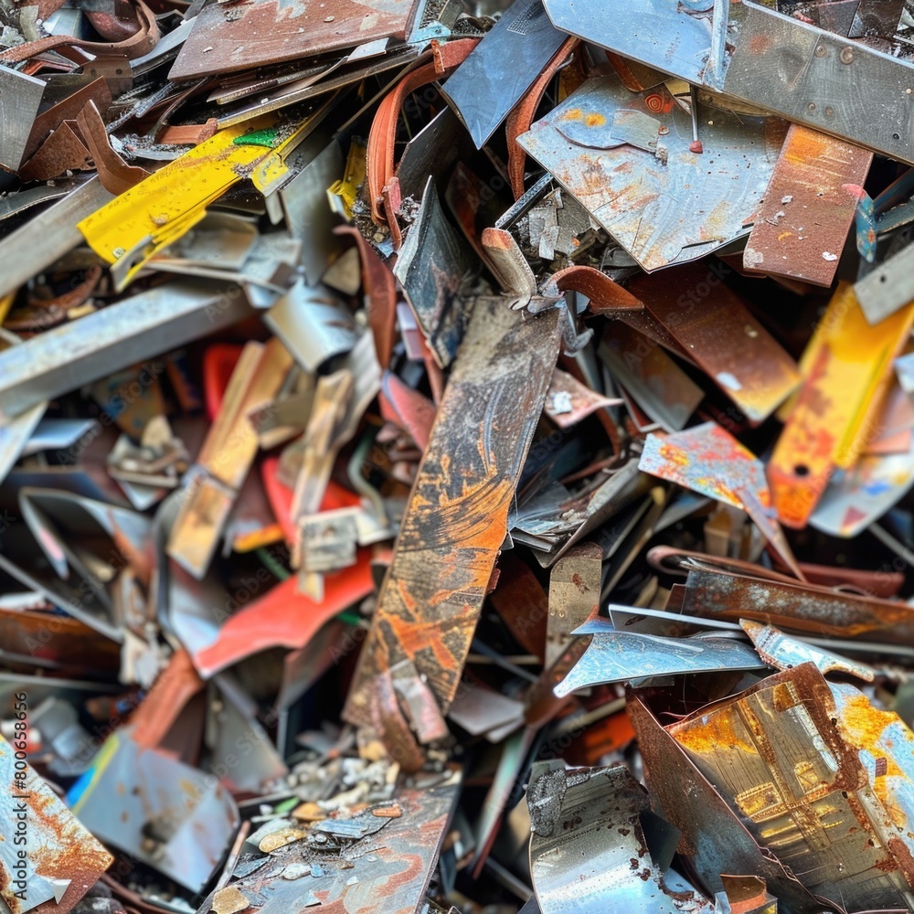 A pile of scrap metal sitting on top of a pile of wood. Can be used for industrial or recycling concepts A pile of scrap metal sitting on top of a pile of wood. Can be used for industrial or recycling concepts