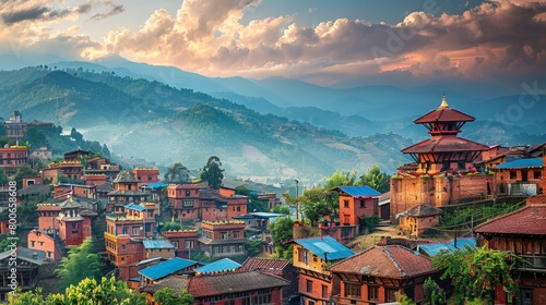 Bhaktapur skyline, Nepal, traditional architecture photo