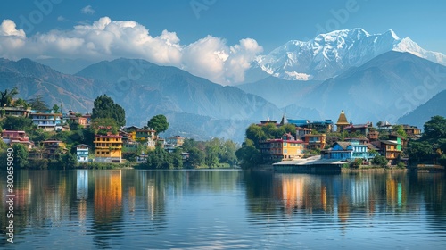 Pokhara skyline, Nepal, lakeside serenity and mountains